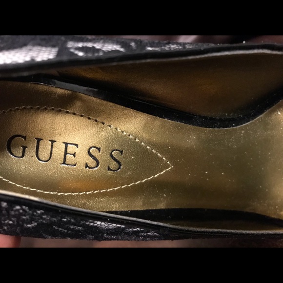 Guess Black Lace White Heels Platform 5” High - Picture 3 of 5